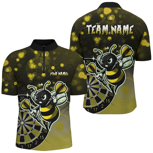 Individuelles Gelbes Darts Biene Herren Shirt mit Viertelreißverschluss, Lustiges Dart Trikot Geschenk TDM2200
