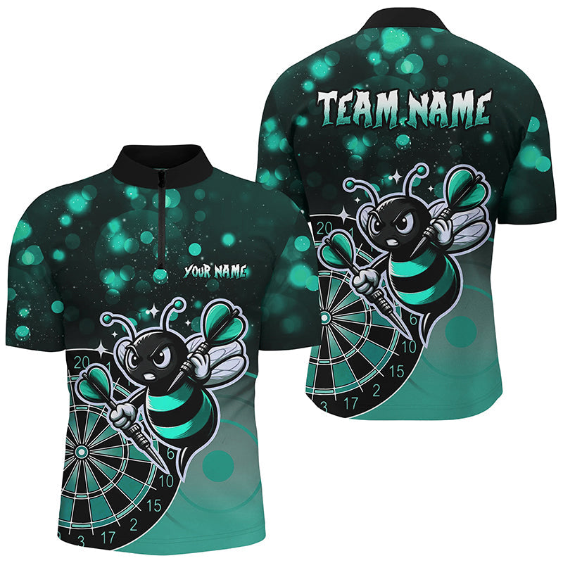 Individuelles Türkises Darts Biene Herren Shirt mit Viertelreißverschluss, Lustiges Dart Trikot Geschenk TDM2201