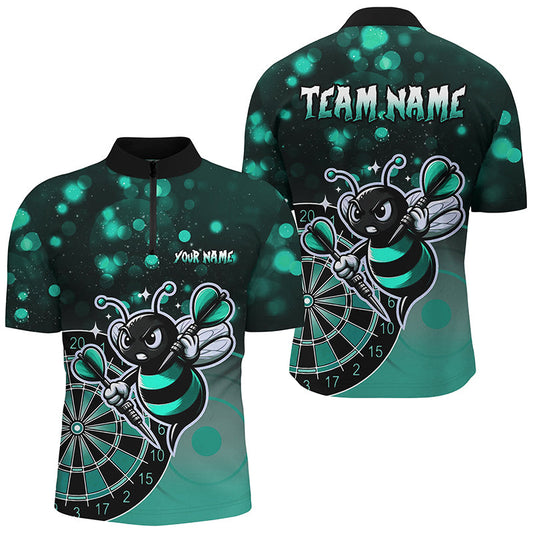 Individuelles Türkises Darts Biene Herren Shirt mit Viertelreißverschluss, Lustiges Dart Trikot Geschenk TDM2201