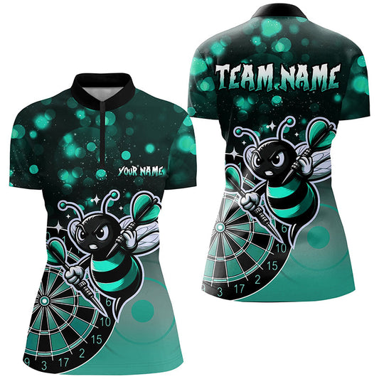Individuelles türkisfarbenes Darts Bee Damen Quarter Zip Shirt, Lustiges Dart Trikot Geschenk TDM2201