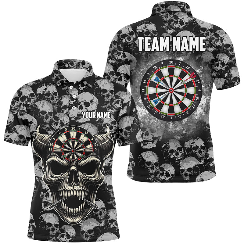 Individuelles Retro Skelettmuster Dart Poloshirt Für Herren, Lustiges Dart-Teamtrikot TDM2472