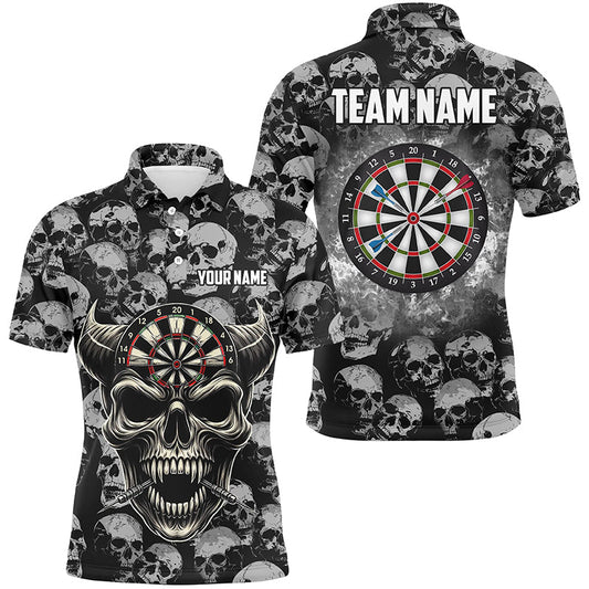 Individuelles Retro Skelettmuster Dart Poloshirt Für Herren, Lustiges Dart-Teamtrikot TDM2472