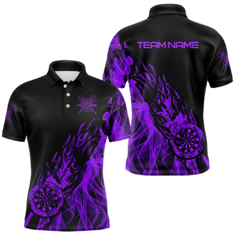 Individuelles schwarz-lilanes Dartboard-Feuerflammen-Poloshirt für Herren, Dartshirt Darttrikot TDM3409