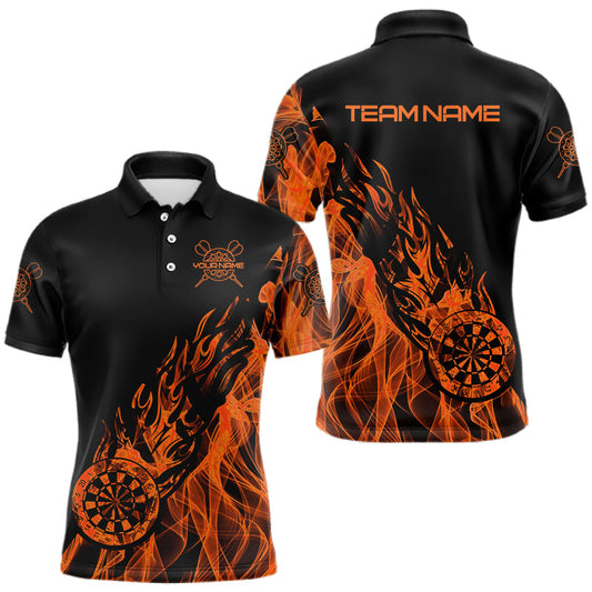 Schwarz Und Orange Dartboard Feuerflamme Darts Polo, Viertelreißverschluss Maßgeschneidertes Dartshirt Für Herren TDM3410