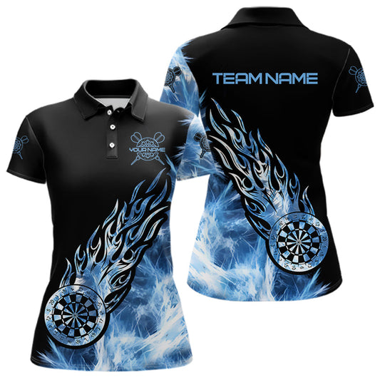 Individuelles Schwarz-Blaues Licht-Eis Darts-Poloshirt für Damen, Dartshirt Dart-Trikot TDM3411