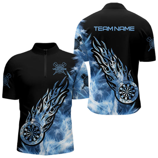 Individuelles Schwarz und Blau Licht Eis Dart Herren Shirt mit Viertelreißverschluss, Dart Shirt Dart Trikot TDM3411