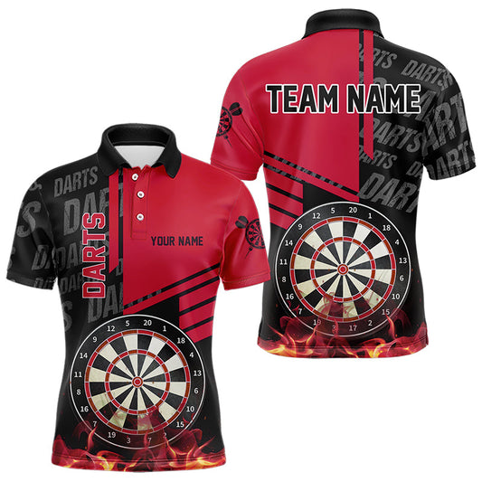 Individuelles schwarz-rotes Feuer-Dart-Poloshirt für Herren, Dartshirt Darttrikot TDM3412