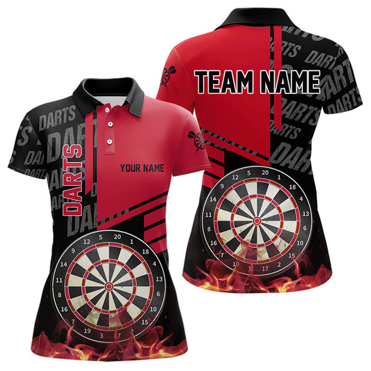Individuelles Schwarz-Rotes Feuer Darts-Poloshirt für Damen, Darts-Shirt Dart-Trikot TDM3412