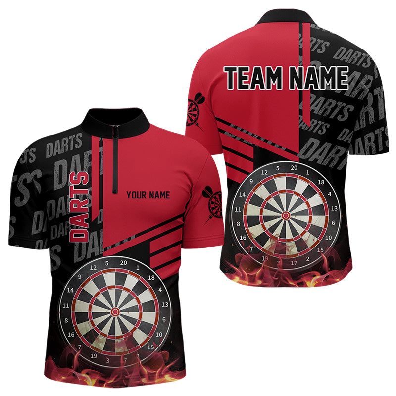 Individuelles Schwarz und Rot Feuer Dart Herren Shirt mit Viertelreißverschluss, Dart Shirt Dart Trikot TDM3412