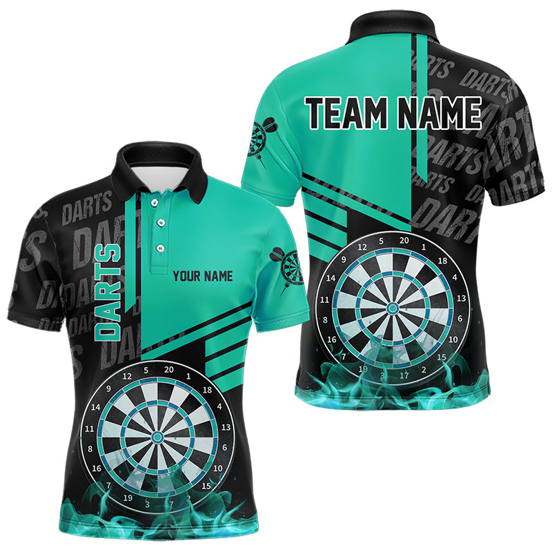 Schwarz Und Türkis Darts Shirts Für Herren Maßgeschneiderte Darts Liga Teamtrikots Polo & 1/4 Reißverschluss TDM3413