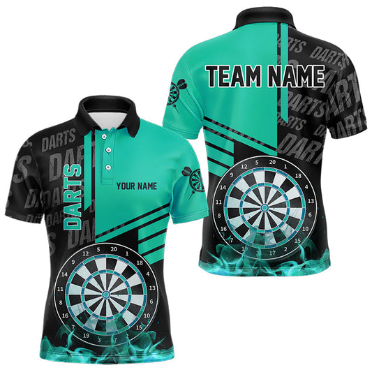 Schwarz Und Türkis Darts Shirts Für Herren Maßgeschneiderte Darts Liga Teamtrikots Polo & 1/4 Reißverschluss TDM3413