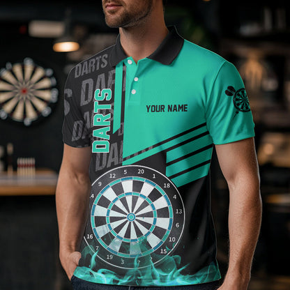Schwarz Und Türkis Darts Shirts Für Herren Maßgeschneiderte Darts Liga Teamtrikots Polo & 1/4 Reißverschluss TDM3413
