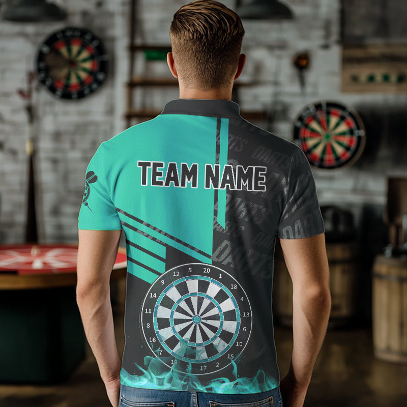 Schwarz Und Türkis Darts Shirts Für Herren Maßgeschneiderte Darts Liga Teamtrikots Polo & 1/4 Reißverschluss TDM3413