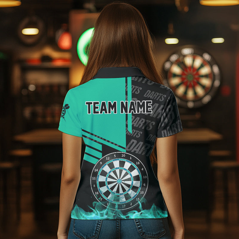 Schwarz und Türkis Damen-Dartshirts, personalisierte Dartliga-Teamtrikots TDM3413