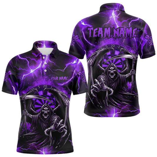 Lila Todes-Skelett Maßgeschneiderte Donner Blitz Herren Dartshirts, 3D Darts Teamtrikots TDM3550