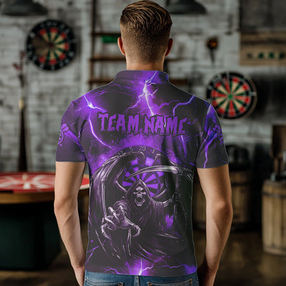 Lila Todes-Skelett Maßgeschneiderte Donner Blitz Herren Dartshirts, 3D Darts Teamtrikots TDM3550
