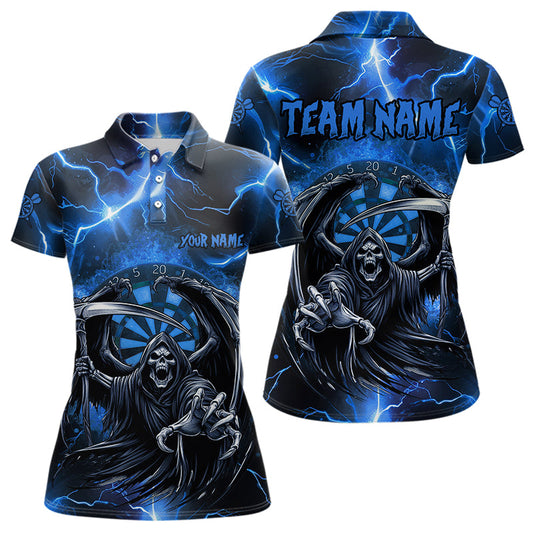 Blau Totenskelett personalisierte Donner Blitz Damen-Dartshirts, Darttrikots TDM3550