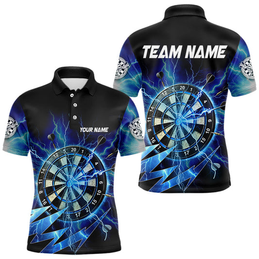 Personalisierte Blaue 3D Dartboard Gewitter Sturm Beleuchtung Herren Dartshirts Team Darttrikots TDM3553