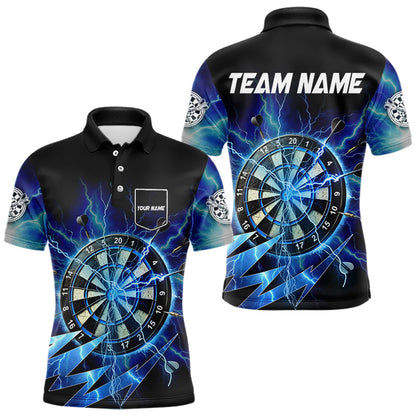 Personalisierte Blaue 3D Dartboard Gewitter Sturm Beleuchtung Herren Dartshirts Team Darttrikots TDM3553