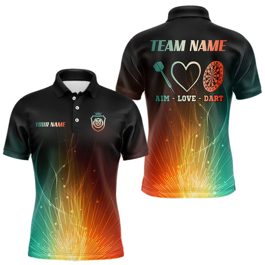 Individuelles Feuer Leuchtendes Licht Ziel Liebe Dart Poloshirt Für Herren – Lustige Darttrikots TDM3713