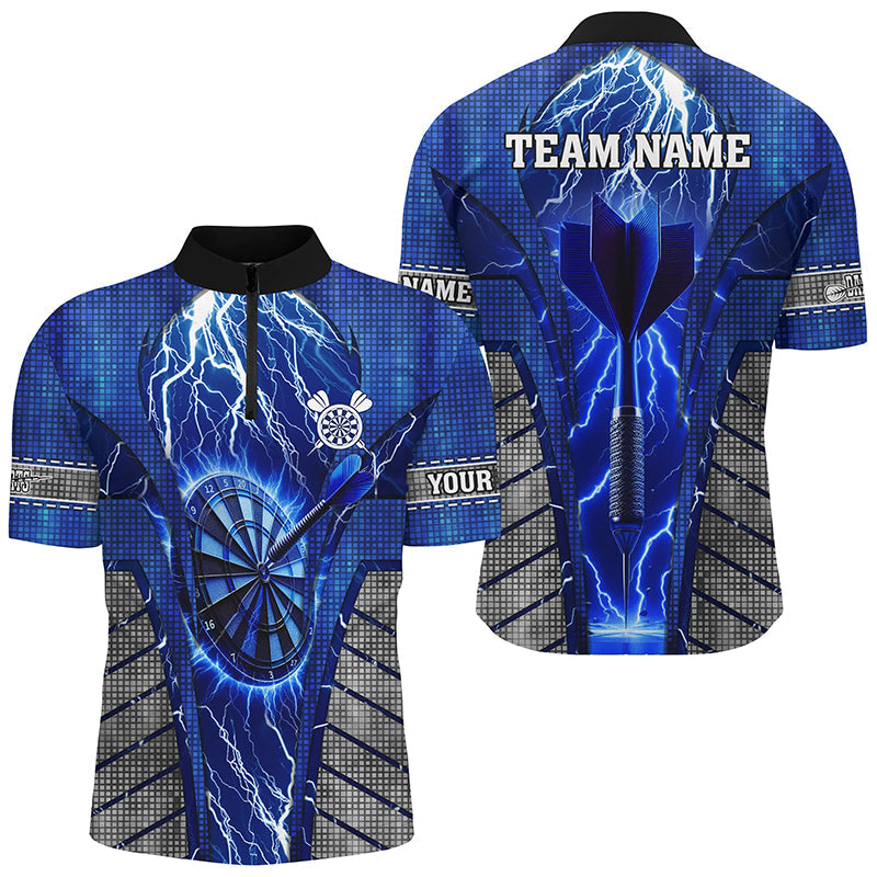 Individuelles Blau Dartboard Thunder Lightning Herren Shirt mit Viertelreißverschluss, Dart Team Trikot TDM2215
