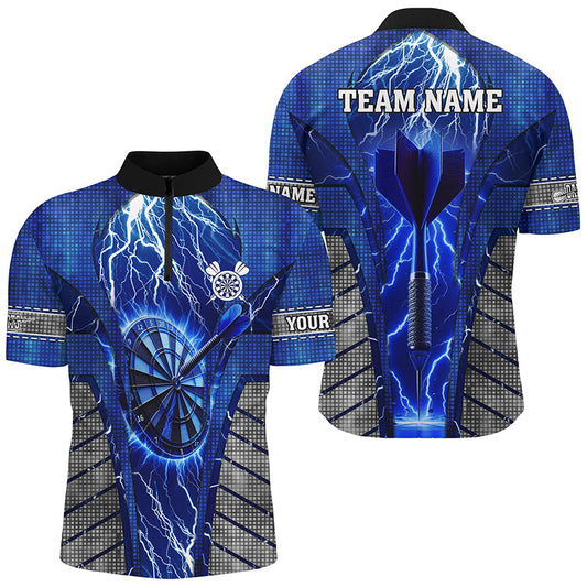 Individuelles Blau Dartboard Thunder Lightning Herren Shirt mit Viertelreißverschluss, Dart Team Trikot TDM2215