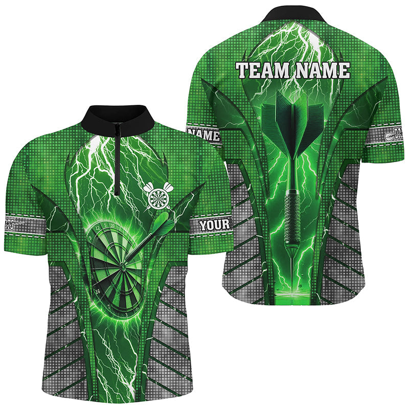 Individuelles Grünes Dartboard Thunder Lightning Herren Shirt mit Viertelreißverschluss, Dart Team Trikot TDM2216