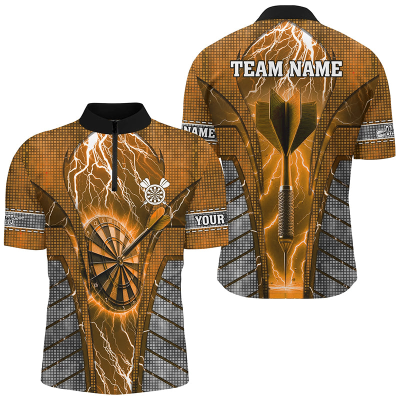 Individuelles Oranges Dartboard Thunder Lightning Herren Shirt mit Viertelreißverschluss, Dart Team Trikot TDM2217