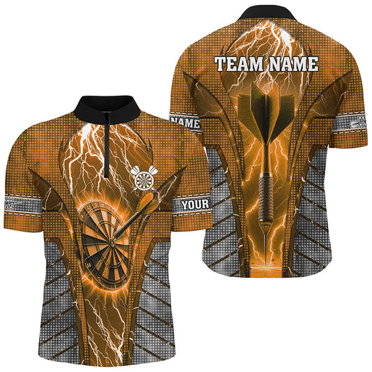 Individuelles Oranges Dartboard Thunder Lightning Herren Shirt mit Viertelreißverschluss, Dart Team Trikot TDM2217