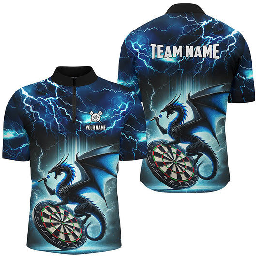 Individuelles Lightning Thunder Drache Dart Herren Shirt mit Viertelreißverschluss, Blaues Dart Team Trikot TDM2476