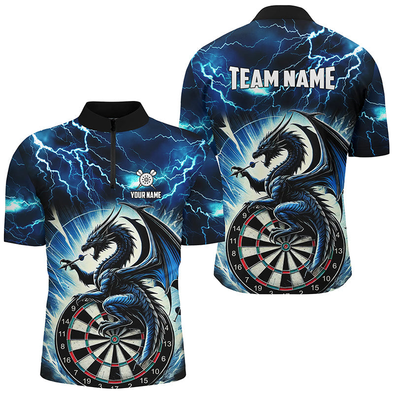 Individuelles Lightning Thunder Drache Dart Herren Shirt mit Viertelreißverschluss, Blaues Dart Team Trikot TDM2477
