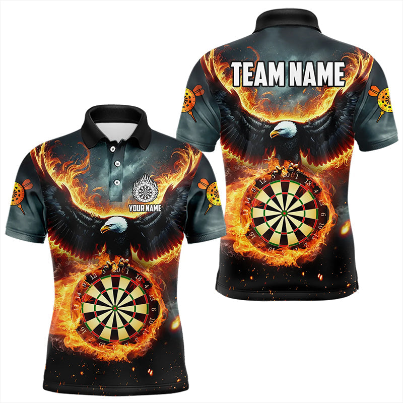 Individuelles Feuerflammen-Dartboard-Adler-Dart-Poloshirt für Herren, Darttrikot TDM3219