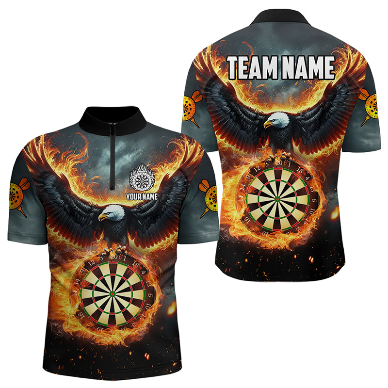 Individuelles Feuerflamme Dartboard Adler Dart Herren Shirt mit Viertelreißverschluss, Dart Trikot TDM3219