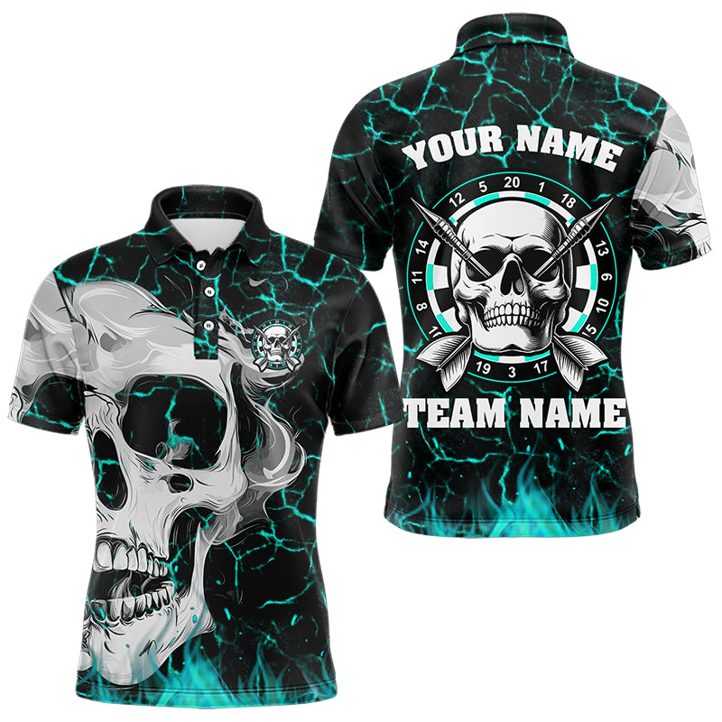 Individuelles türkis leuchtendes Riss-Schädel-Poloshirt für Herren, Dartshirt Darttrikot TDM3416