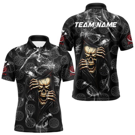 Individuelles Skelett Dartbrett Rauchmuster Schwarzes Dart Poloshirt Für Herren – Darttrikots TDM3720
