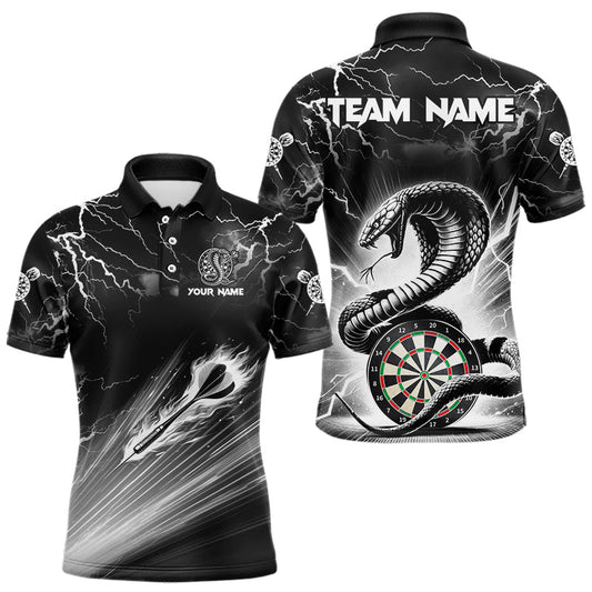 Individuelles Weißes und Schwarzes Donner Blitz Kobra Schlange Dart Poloshirt Für Herren – Dart-Teamtrikot TDM3721