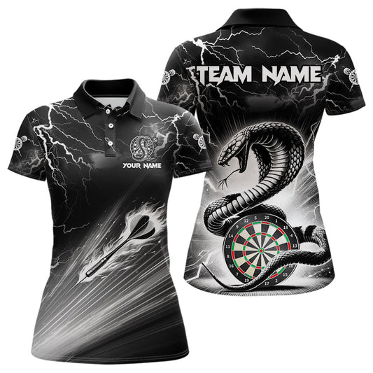 Individuelles Weiß und Schwarzes Donner Blitz Kobra Schlange Dart-Poloshirt für Damen – Dart-Team-Trikot TDM3721