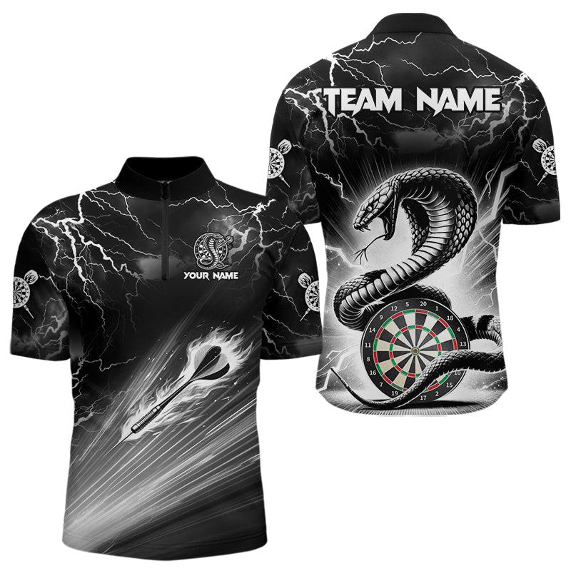 Individuelles Weiß und Schwarz Thunder Lightning Cobra Snake Dart Viertelreißverschluss Herren Shirt – Dart Team Trikot TDM3721