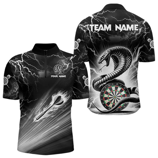 Individuelles Weiß und Schwarz Thunder Lightning Cobra Snake Dart Viertelreißverschluss Herren Shirt – Dart Team Trikot TDM3721