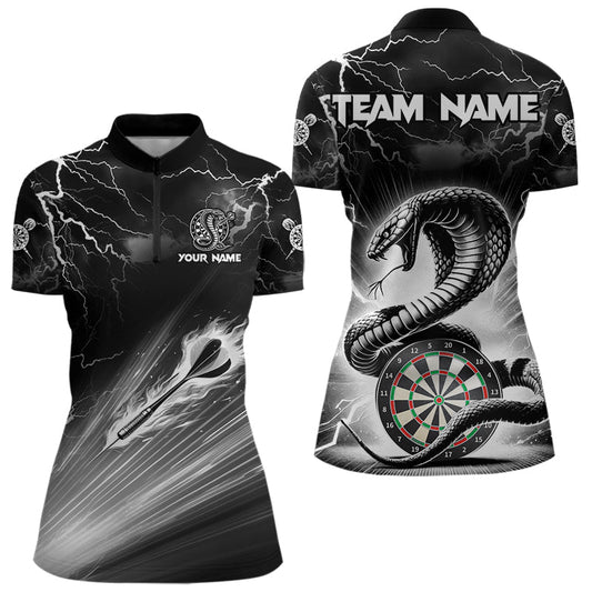 Individuelles Weiß-Schwarz Donner Blitz Kobra Schlange Dart Damen Quarter Zip Shirt – Dart Team Trikot TDM3721