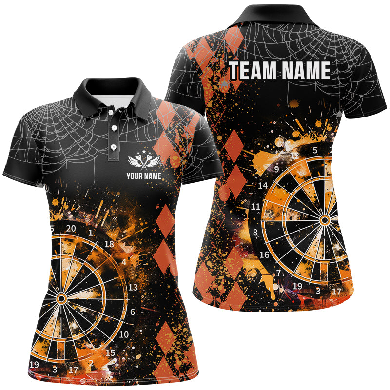 Individuelles Oranges Grunge Argyle Muster Dart Poloshirt für Damen, Halloween Dart Trikot Team TDM2732