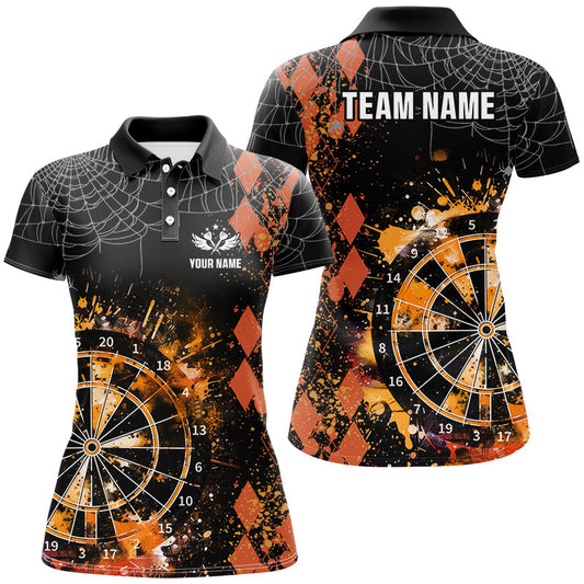Individuelles Oranges Grunge Argyle Muster Dart Poloshirt für Damen, Halloween Dart Trikot Team TDM2732