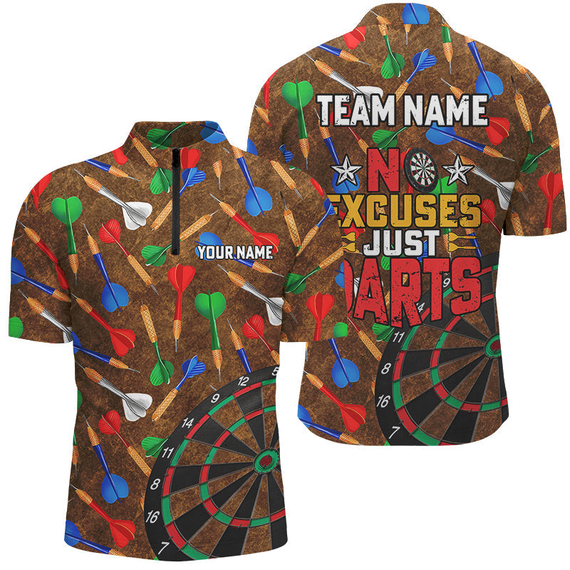 Individuelles Buntes Pfeil Dart Herren Shirt mit Viertelreißverschluss, Lustiges Dart Sprichwort Dart Trikot Keine Ausreden TDM2733