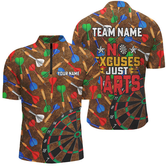 Individuelles Buntes Pfeil Dart Herren Shirt mit Viertelreißverschluss, Lustiges Dart Sprichwort Dart Trikot Keine Ausreden TDM2733
