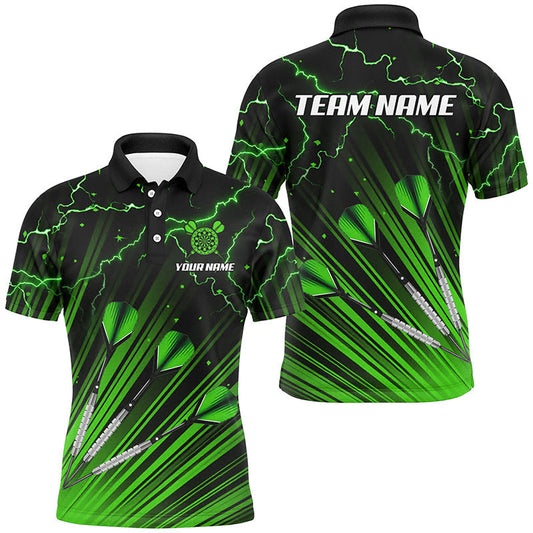 Individuelles grünes Dartpfeil-Blitz-Dart-Poloshirt für Herren, Dart-Team-Uniformtrikot TDM2975