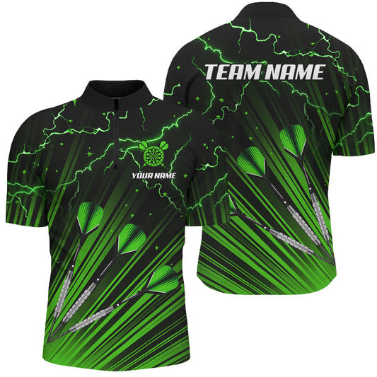 Grünes Dart Pfeil Blitz Individuelles Dart Herren Shirt mit Viertelreißverschluss, Dart Trikot Team Uniform TDM2975