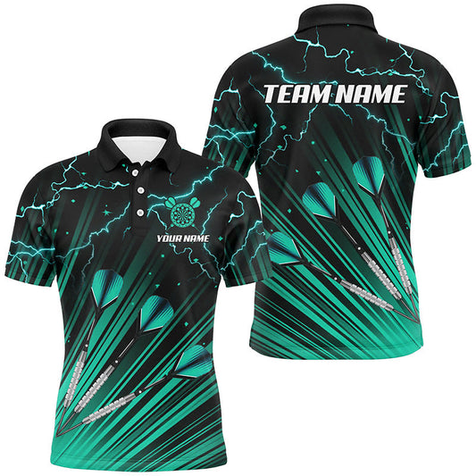 Individuelles türkisfarbenes Dartpfeil-Blitz-Dart-Poloshirt für Herren, Dart-Team-Uniformtrikot TDM2976