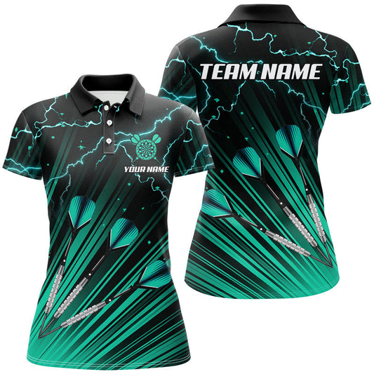 Individuelles Türkises Dart Pfeil Blitz Dart Poloshirt für Damen, Dart Trikot Team Uniform TDM2976