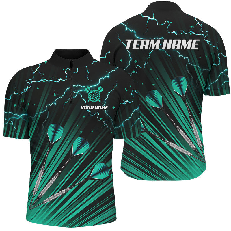 Türkises Dart Pfeil Blitz Individuelles Dart Herren Shirt mit Viertelreißverschluss, Dart Trikot Team Uniform TDM2976