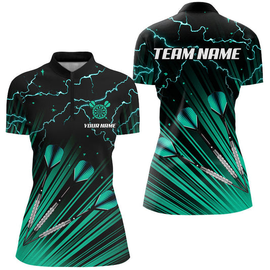 Individuelles Türkises Dart Pfeil Blitz Dart Damen Quarter Zip Shirt, Dart Team Uniform Trikot TDM2976